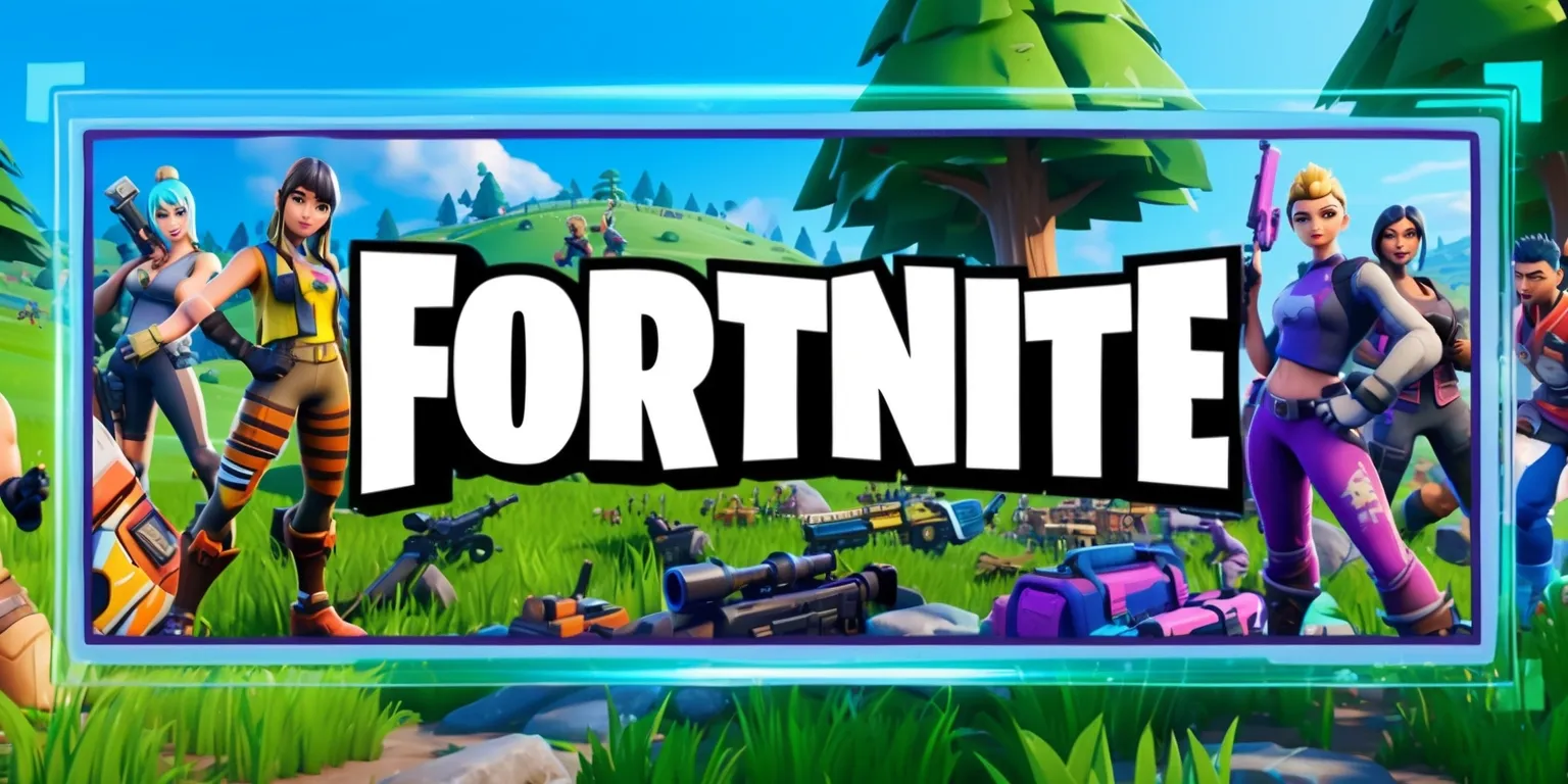 A colorful digital illustration of the popular Fortnite game, featuring a scenic landscape with rolling hills, tall trees, and a bright blue sky, with characters such as skins and outfits, including distinctive facial features, diverse skin colors, and unique accessories, amidst a busy battlefield with weapons, loot, and various game elements, showcasing a vibrant and dynamic atmosphere, with bold lines, intricate details, and a mix of realistic and stylized visuals, set against a rectangular frame with a slight glow effect, highlighting the game's iconic logo in a modern, sans-serif font, with the text Fortnite emblazoned in bold, white letters, surrounded by subtle, gradient-like effects that enhance the overall visual experience.