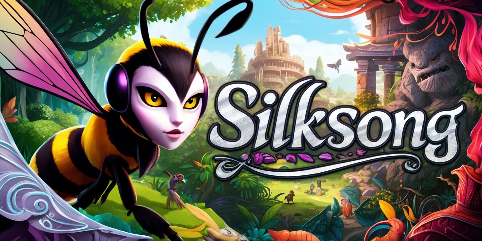 A vibrant and detailed illustration of the Silksong game, featuring a stylized depiction of the protagonist Hornet, with intricate facial features, pale skin, and striking yellow eyes, set against a backdrop of lush, fantastical environments, including sprawling forests, ancient ruins, and mystical creatures, with a focus on expressive character designs, intricate textures, and a bold color palette, incorporating elements of exploration, adventure, and fantasy, with the game's logo prominently displayed in a elegant, cursive font, with the title Silksong in shimmering silver letters, surrounded by delicate, swirling patterns that evoke a sense of wonder and enchantment.